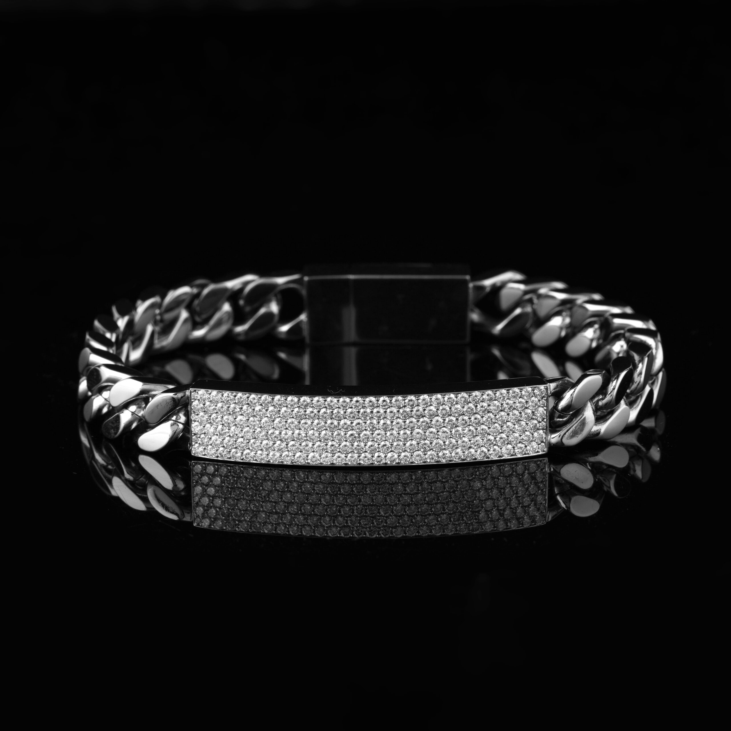 Surgical Stainless steel Men's Semi-Solid Cuban Bracelet with Lab-grown Diamond